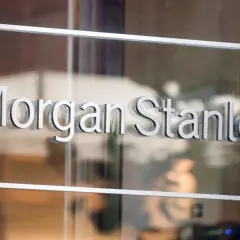 The "Morgan Stanley" logo on a glass door. This company offers a Morgan Stanley mutual fund in energy.