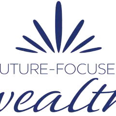 Logo with radiating lines above text "FUTURE-FOCUSED wealth," symbolizing investing in the future.