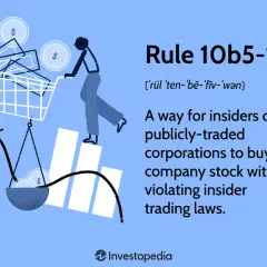 Rule 10b5-1 plans allow corporate insiders to trade stock legally. Illustration shows a shopping cart with stock, scales, and a graph.