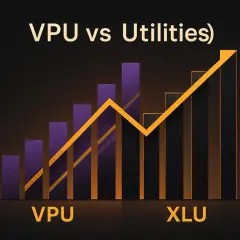 Bar chart comparing VPU and XLU performance. The VPU stock price shows a steady upward trend, while XLU's performance is more volatile.