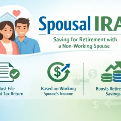 Illustration of a couple and the Spousal IRA concept, highlighting joint tax returns, income reliance, and boosted retirement savings.