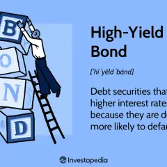 A person stacks blocks spelling "BOND" to illustrate high-yield bond funds, which offer higher interest rates due to increased default risk.