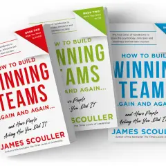 Three books titled "How to Build Winning Teams" in red, green, and blue. These are essential reading for any investment team aiming for success.