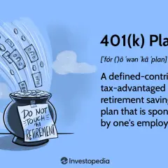 Money flows into a pot labeled "Do Not Touch 'til Retirement," illustrating how a 401(k) plan works as a tax-advantaged savings vehicle.