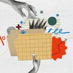 Hands interact with financial elements like money and charts, symbolizing the growth potential of the State Farm growth fund.