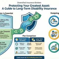 Infographic explaining what is disability insurance, its benefits like income replacement, and how to design a policy.