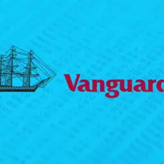 Vanguard logo with a ship, on a background of financial data. The vanguard primecap fund admiral shares are represented.