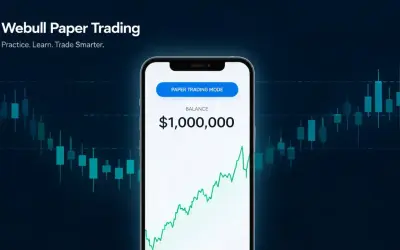 Webull Paper Trading app on a phone shows a $1,000,000 balance. This is how to practice what is paper trading without real money.