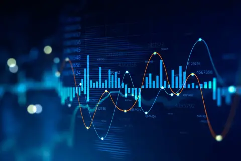 Financial charts with rising and falling lines, like those analyzed by Eric Kanter at Morgan Stanley, illustrate market trends.