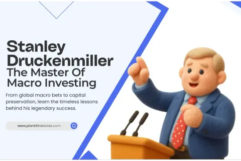 A cartoon of Stan Druckenmiller, the master of macro investing, speaks at a podium.