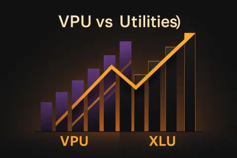 Bar chart comparing VPU and XLU performance. The VPU stock price shows a steady upward trend, while XLU's performance is more volatile.