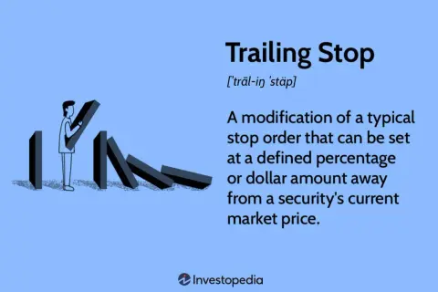 A person sets up dominoes, illustrating the concept of a trailing stop loss to protect investments.