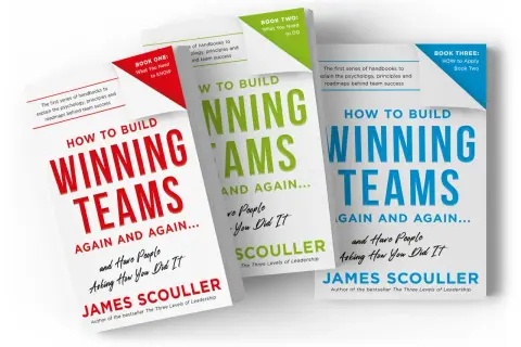 Three books titled "How to Build Winning Teams" in red, green, and blue. These are essential reading for any investment team aiming for success.