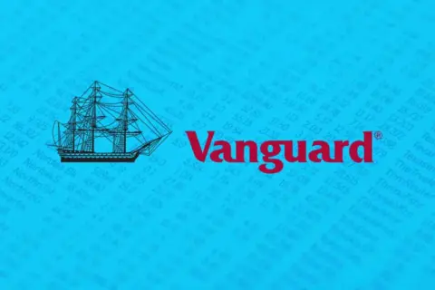 Vanguard logo with a ship, on a background of financial data. The vanguard primecap fund admiral shares are represented.