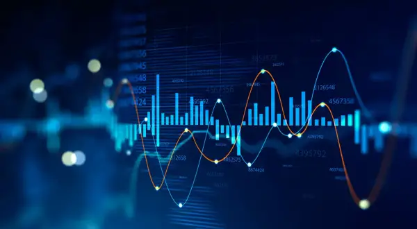 Financial charts with rising and falling lines, like those analyzed by Eric Kanter at Morgan Stanley, illustrate market trends.