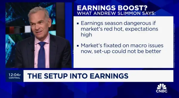 Andrew Slimmon discusses the setup into earnings season, noting it can be dangerous if expectations are high. He mentions the market's focus on macro issues.