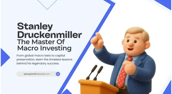 A cartoon of Stan Druckenmiller, the master of macro investing, speaks at a podium.