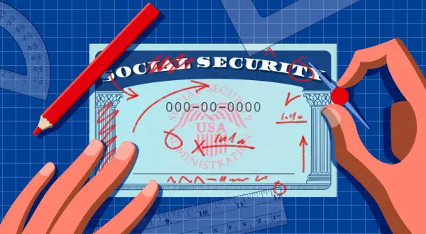Hands and drafting tools surround a Social Security card, suggesting planning for savers credit.