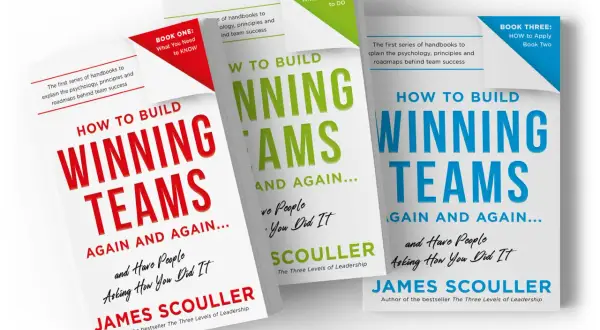 Three books titled "How to Build Winning Teams" in red, green, and blue. These are essential reading for any investment team aiming for success.