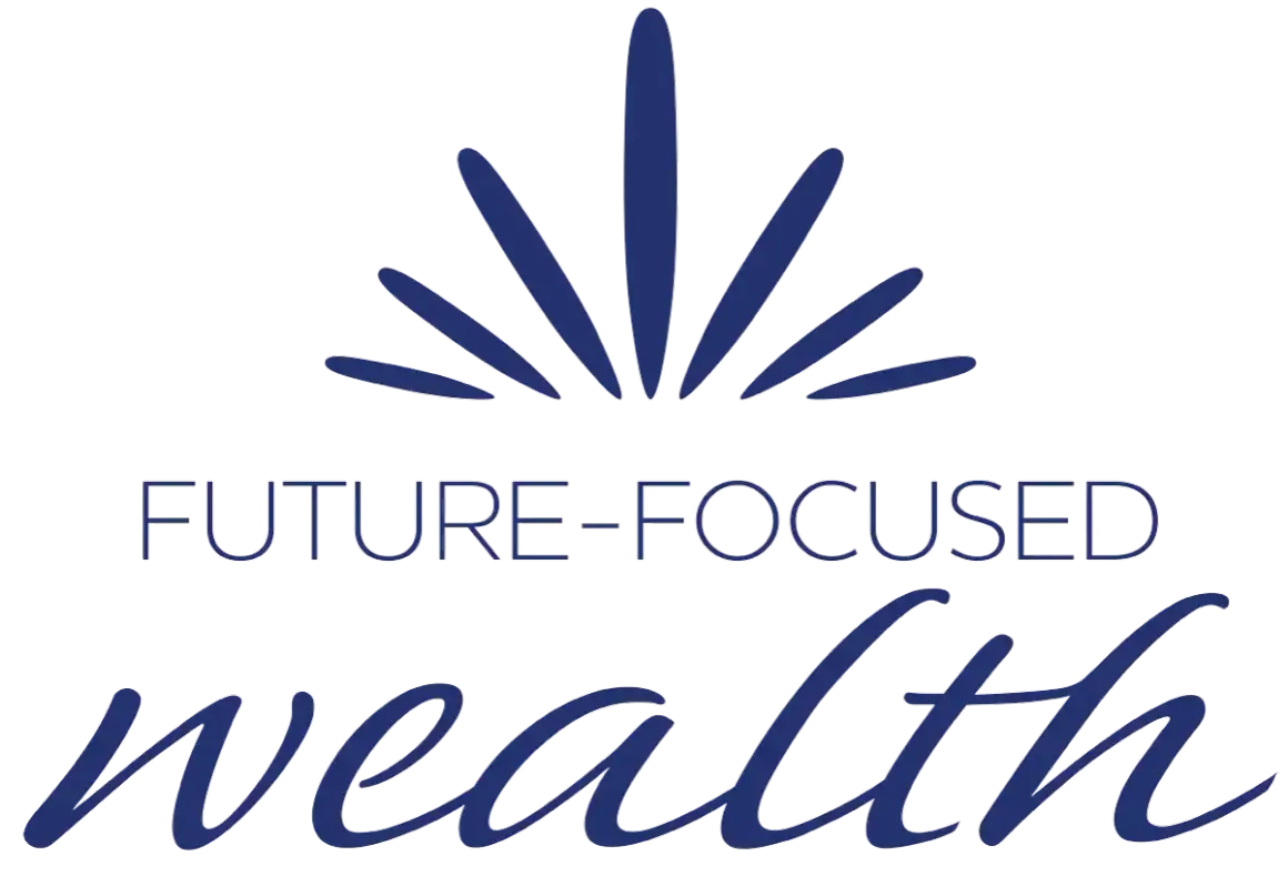 Logo with radiating lines above text "FUTURE-FOCUSED wealth," symbolizing investing in the future.