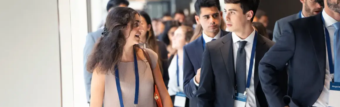 Young professionals attend a Morgan Stanley Next Level Fund event, networking and discussing future opportunities.