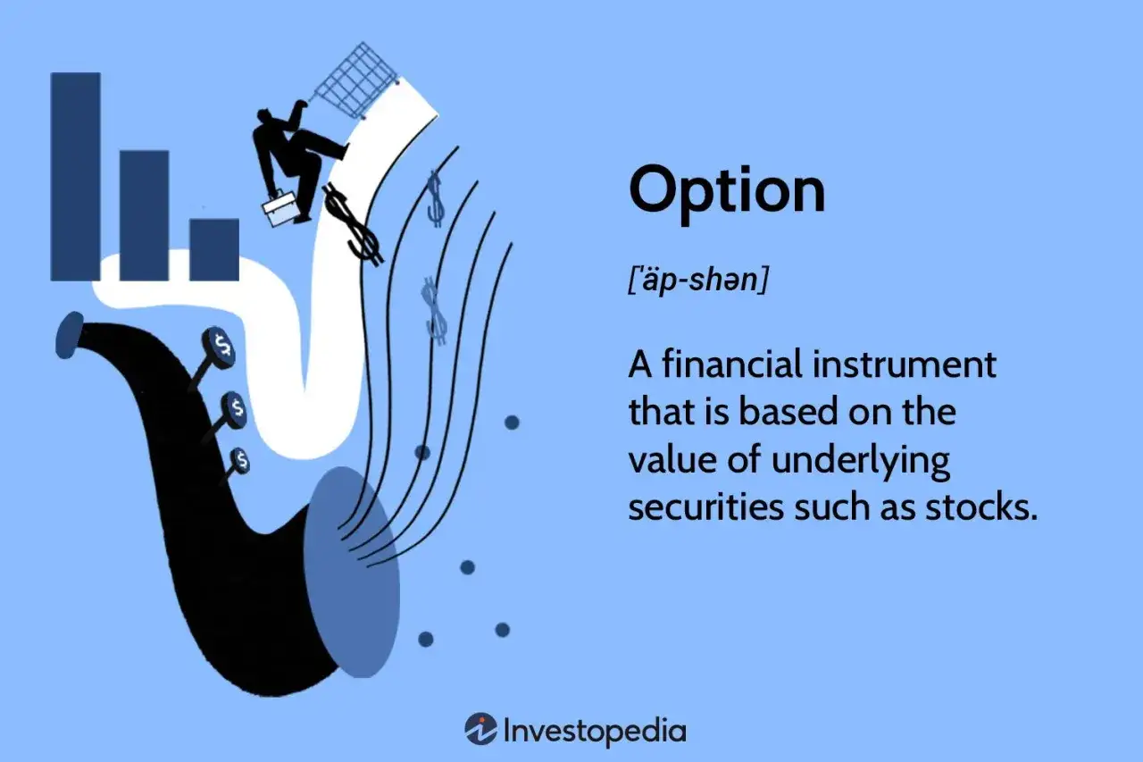 An abstract illustration explains what is options trading: a financial instrument based on underlying securities, with dollar signs flowing like music.