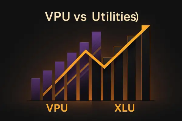 Bar chart comparing VPU and XLU performance. The VPU stock price shows a steady upward trend, while XLU's performance is more volatile.