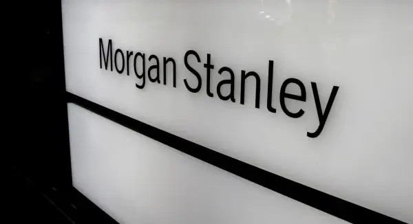 Black 3D letters spell "Morgan Stanley" on a white illuminated panel, suggesting a gateway to Morgan Stanley access investing.