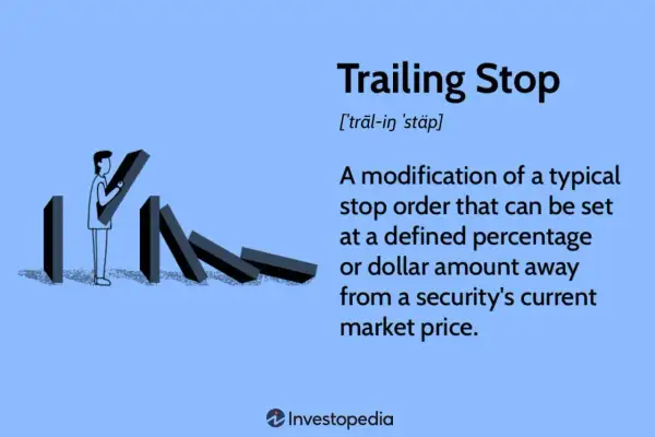 A person sets up dominoes, illustrating the concept of a trailing stop loss to protect investments.