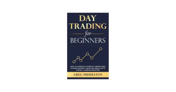 Book cover for "Day Trading for Beginners" by Greg Middleton, featuring a gold line graph on a navy background.